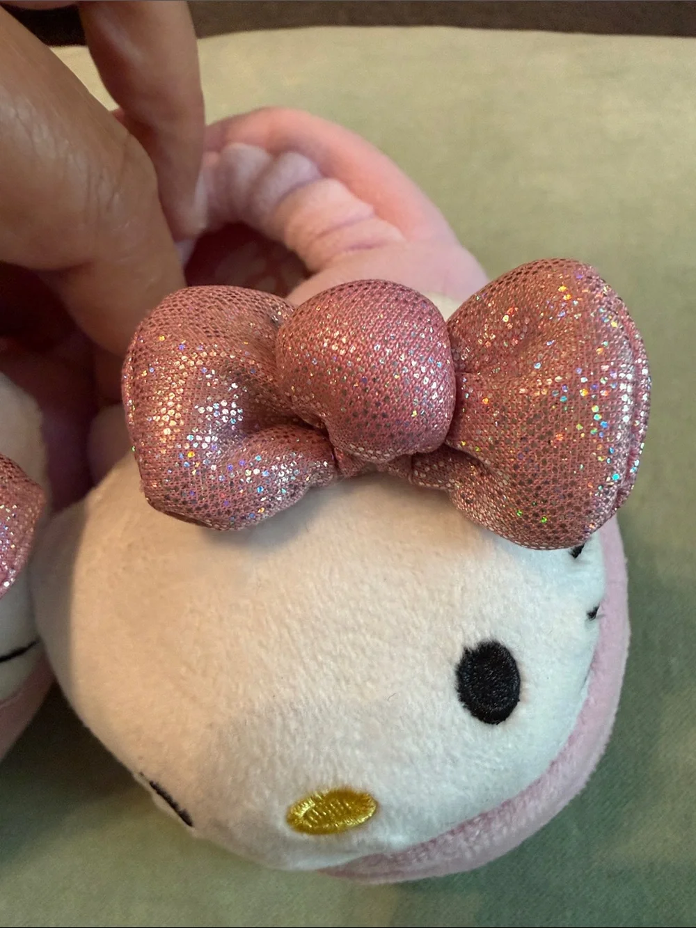 Sanrio Hello Kitty Pink Plush Baby Slippers with Sparkly Bows